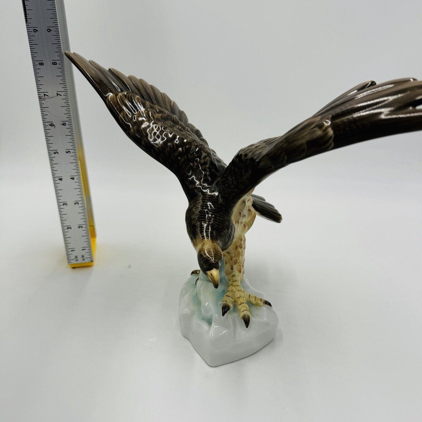 Herend Hungary Porcelain Turul Eagle on Rock Wings Spread Out Figurine 5057