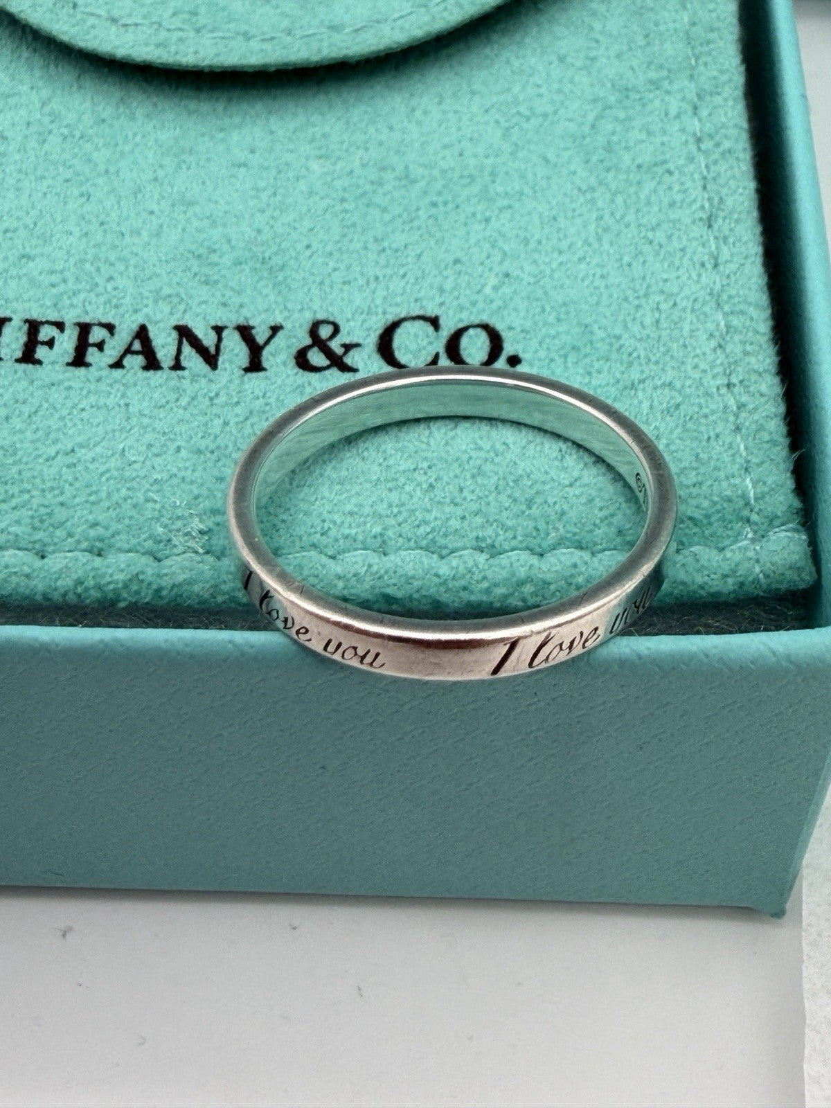 Tiffany &Co Sterling Silver I Love You Notes Narrow Band Ring Box/pouch Size 9