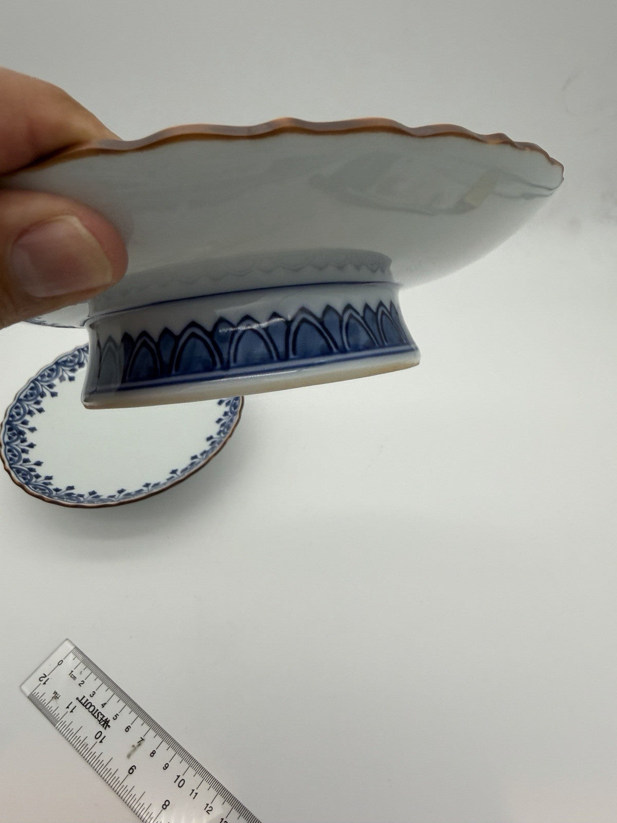 Antique Arita Japan Porcelain Blue /white Pedestal Painted Footed Serving Dish