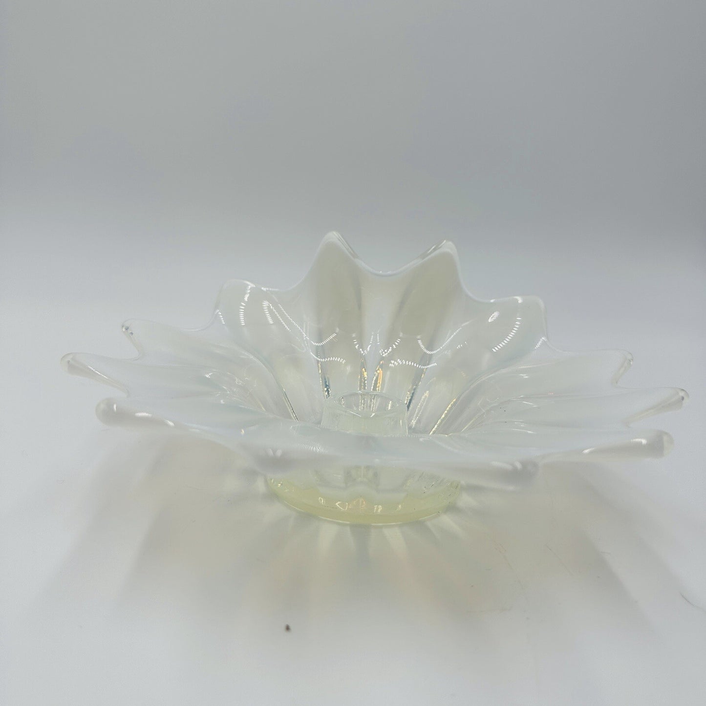 Fostoria Heirloom Glass Opalescent Taper Candle Holder Fold Over Ddge White