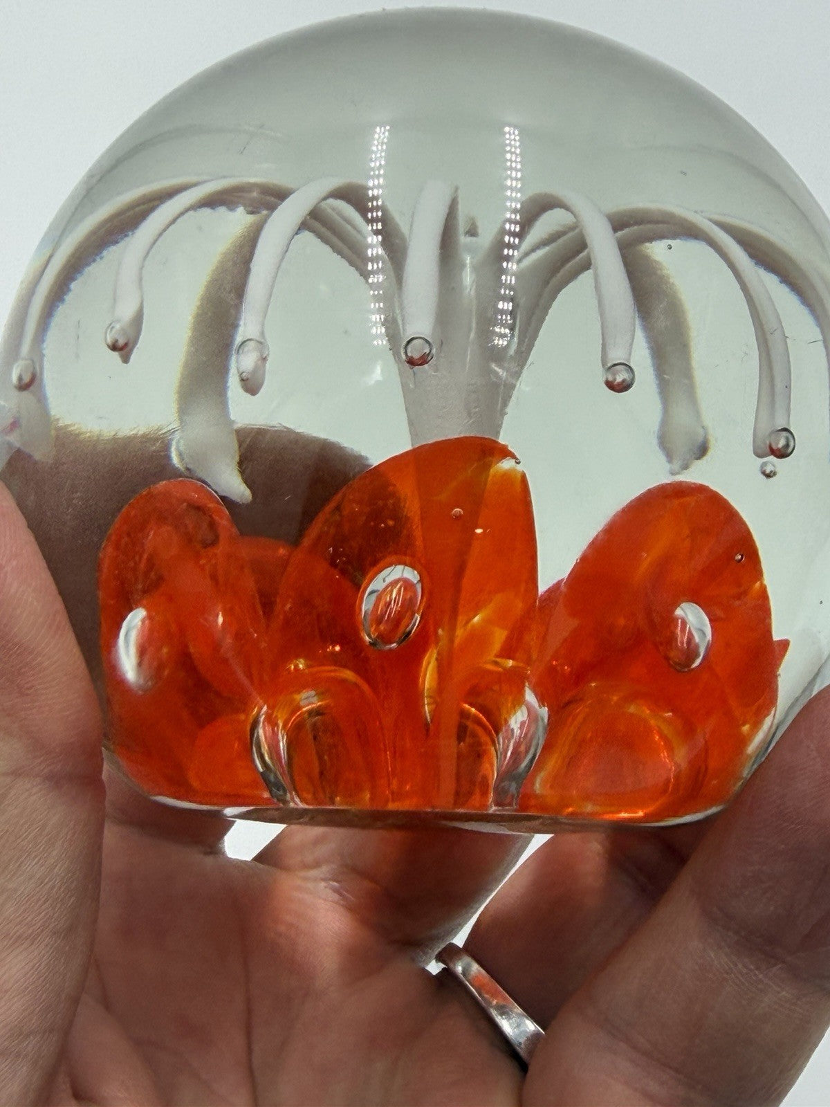 Vintage Joe Zimmerman Art Glass Paperweight Signed Floral Studio Designed 3”H
