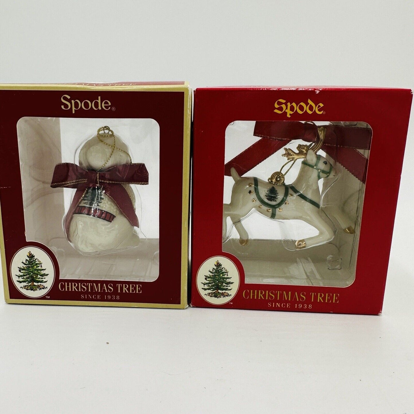 Spode Ornaments Dog and Deer Figurines Set 2 Pieces Holiday Tree Christmas Box