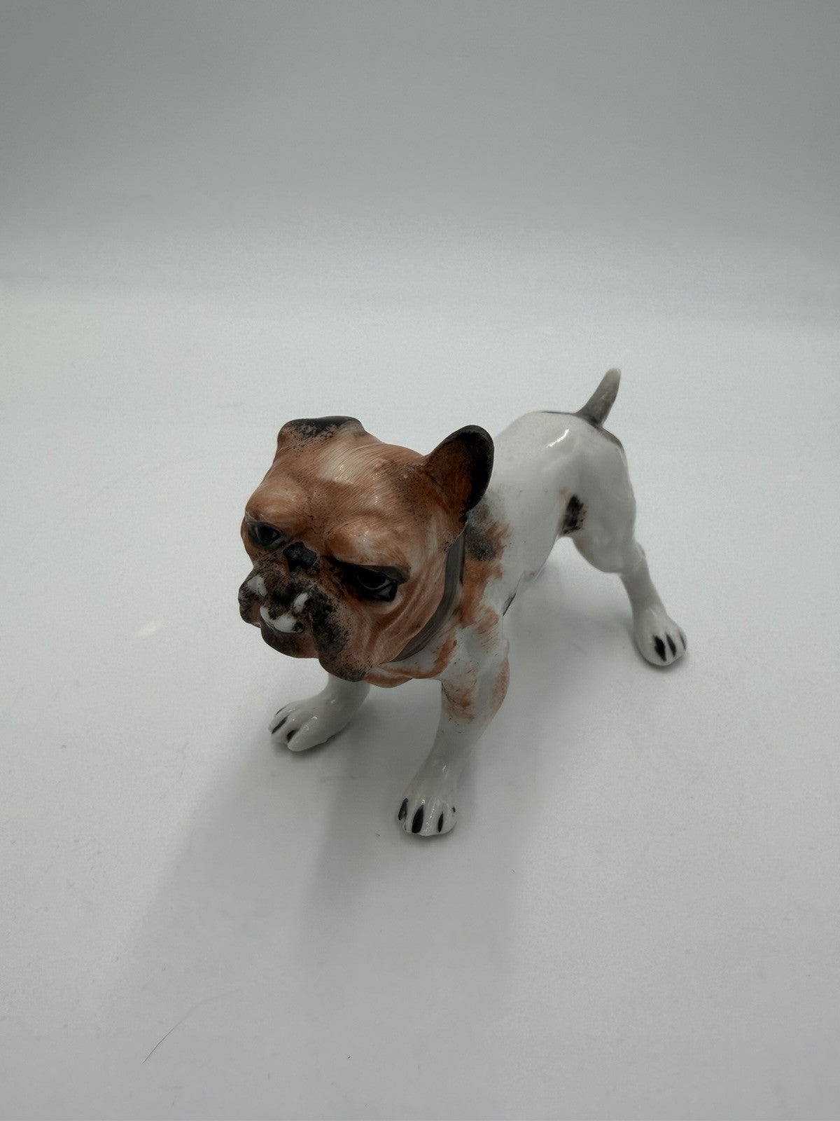 Vintage Porcelain Bulldog Hand Painted Figurine Small Glossy Japan 3”Hx5”L