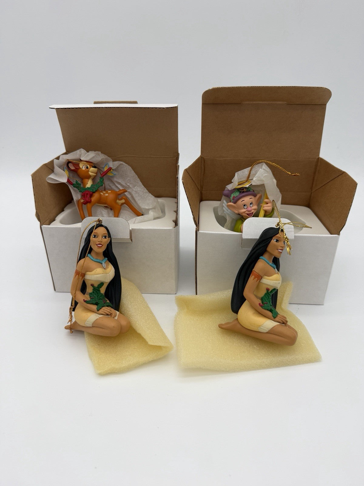 Vintage Disney Grolier Dopey Bambi Pocahontas Christmas Ornaments Vintage 4 PCs