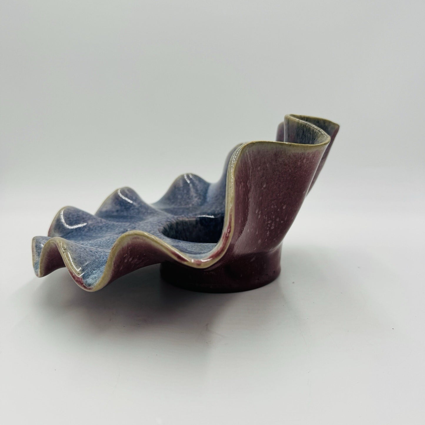 Studio Art Pottery Shell Large Candle Holder MCM Vintage Pink Purple Signed Rare