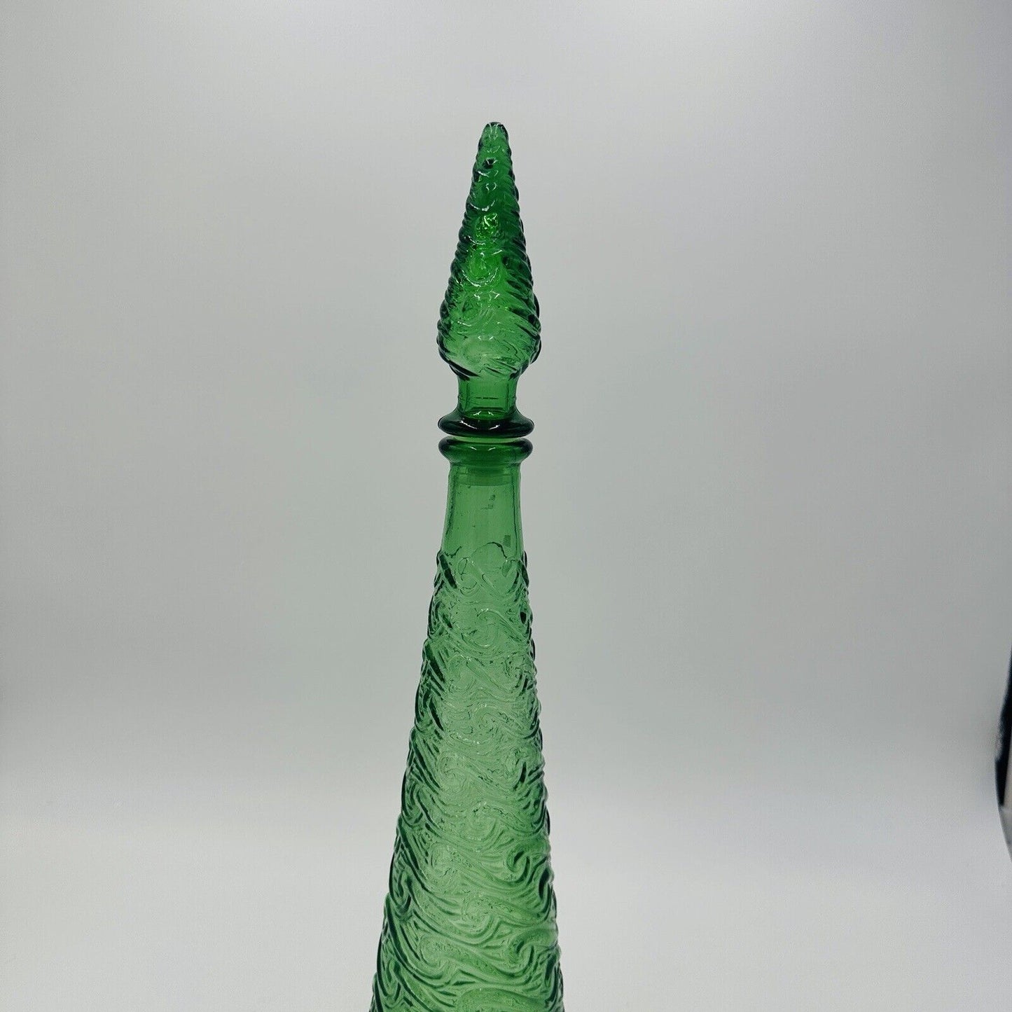 Empoli Glass Decanter Green Wave Italy Stopper 18in H Vintage Mid Century Modern