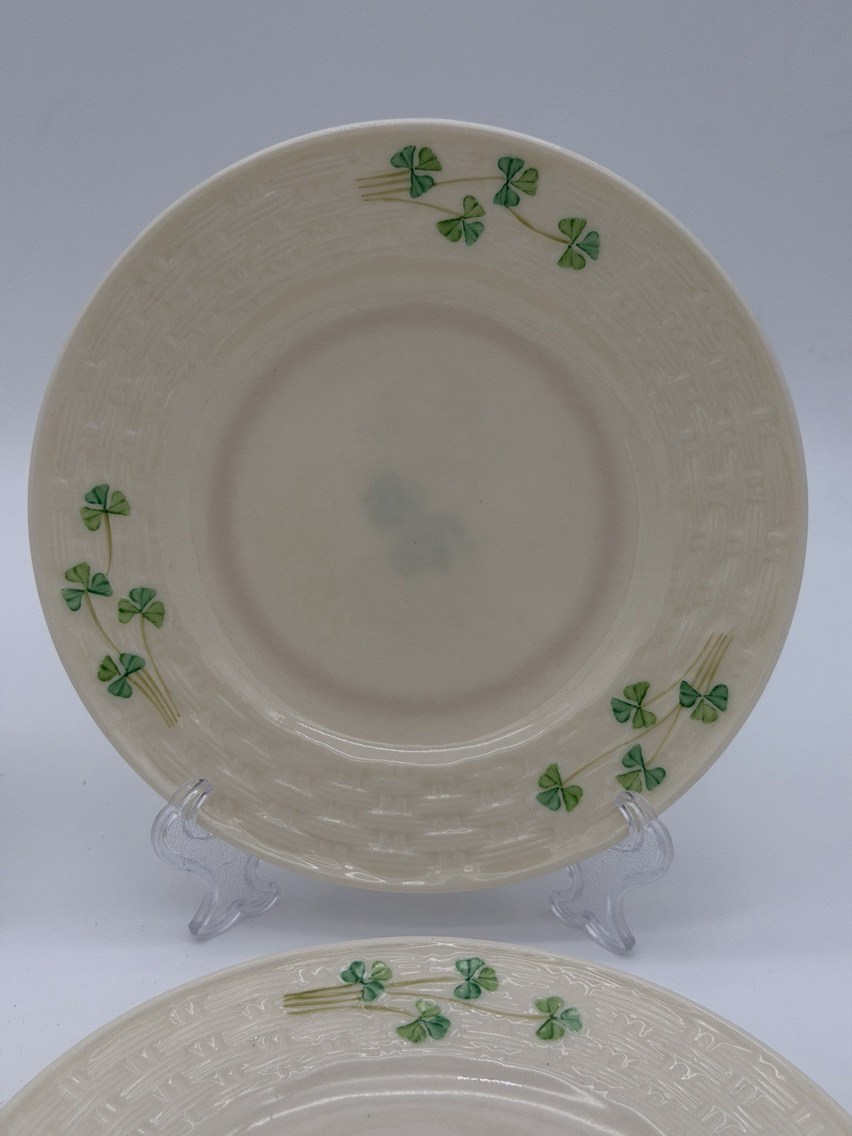 Belleek Ireland Porcelain Shamrock Bread & Butter 1940 Plates 6.5” Set
