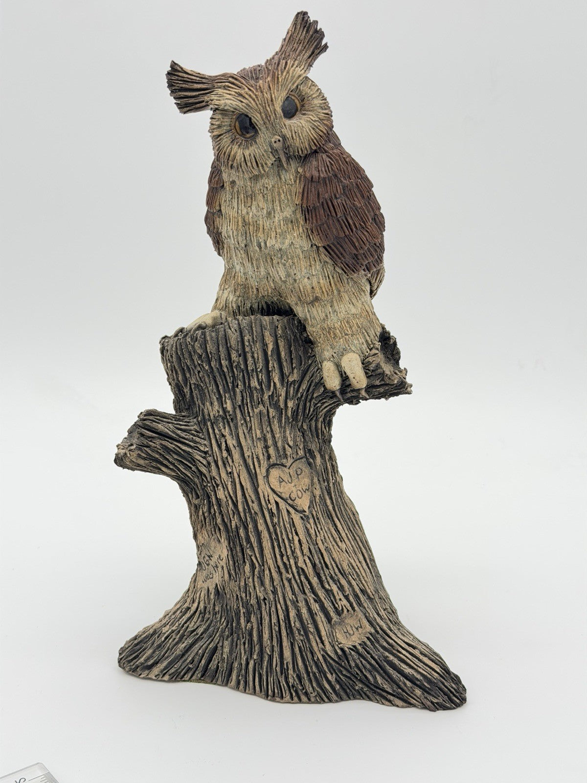 Clarence Cameron Studio Art Pottery Owl on a Branch Sculpture 11” Signed 1973