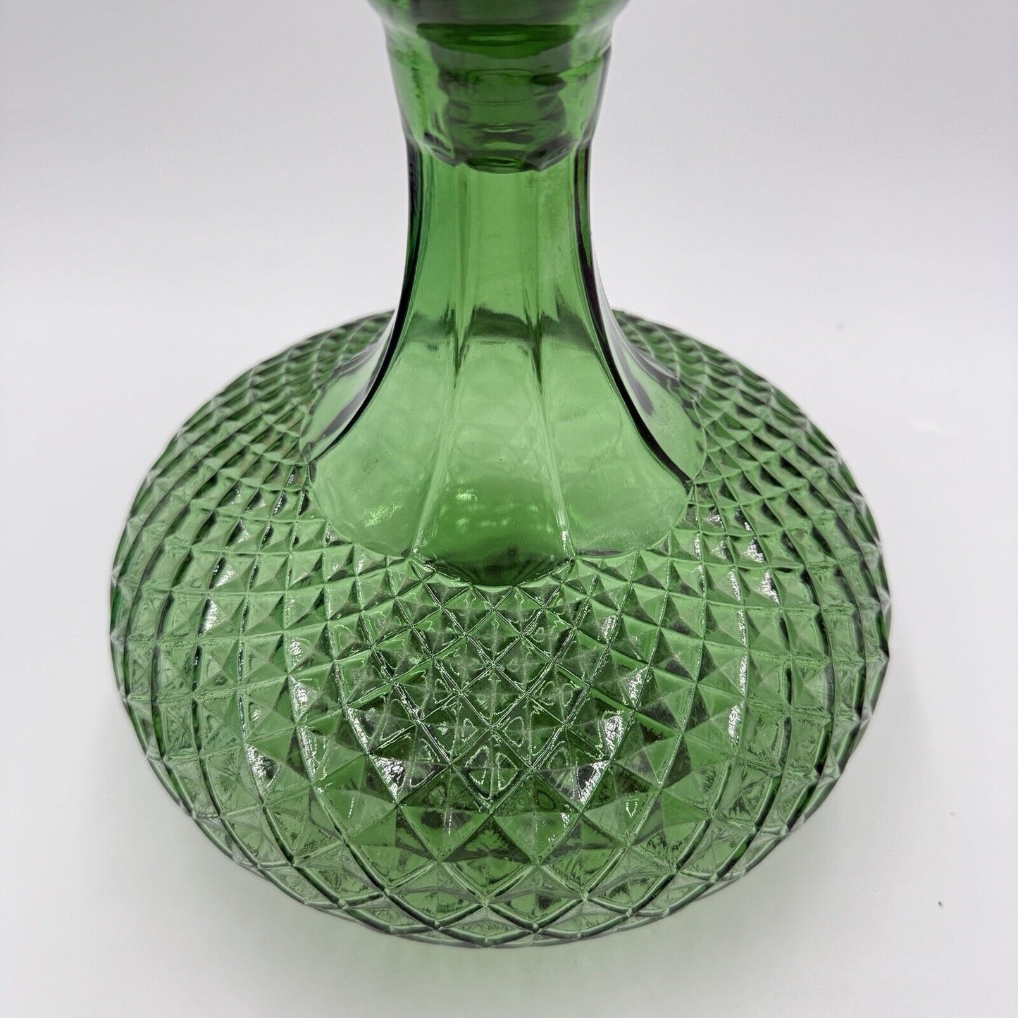 Vtg Empoli Green Diamond Genie Bottle Decanter W/Stoppers 12” Italy Art Glass