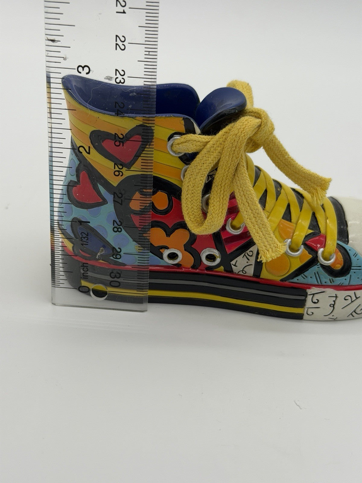ROMERO BRITTO 2011 Shoe Sneaker Painted Multicolor Yellow laces Figurine
