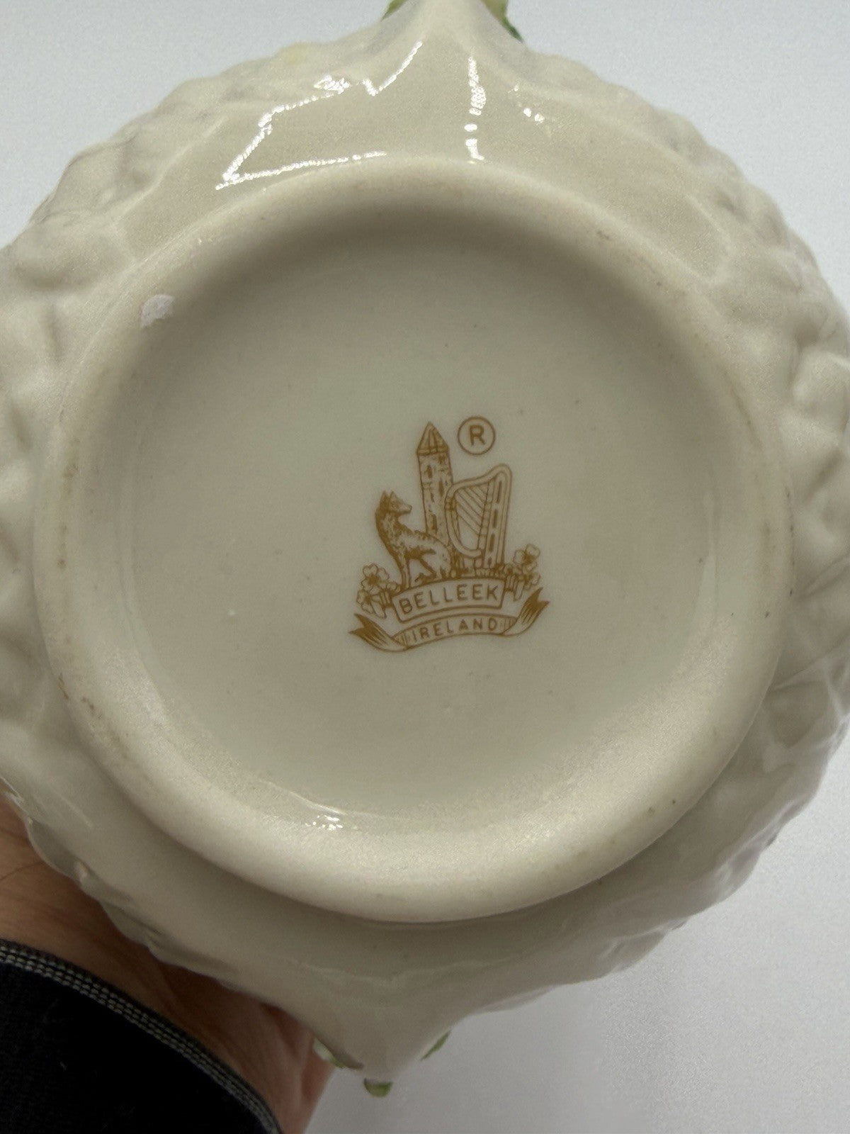 Vintage Belleek Irish Pottery 7th Gold Brown Stamp porcelain thistle vase 5.5” I