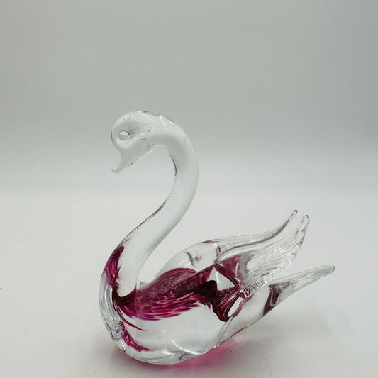 Swedish Granna Swan Glass Art Figurine Pink 5in Hand Blown Hand Made Vintage