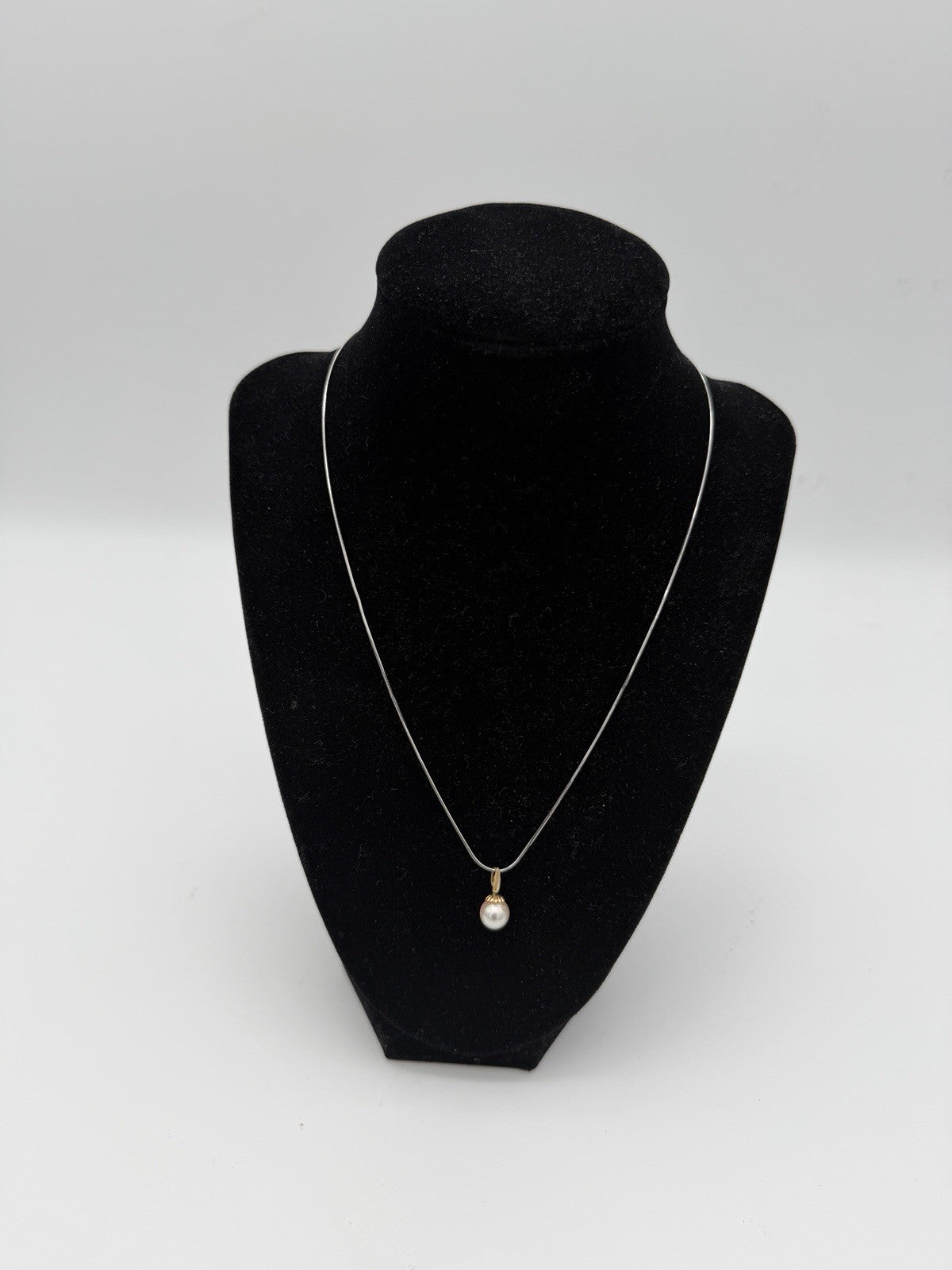 14k White Gold Snake Chain & 18K Gold Pearl Accent Pendant Necklace 3.5g