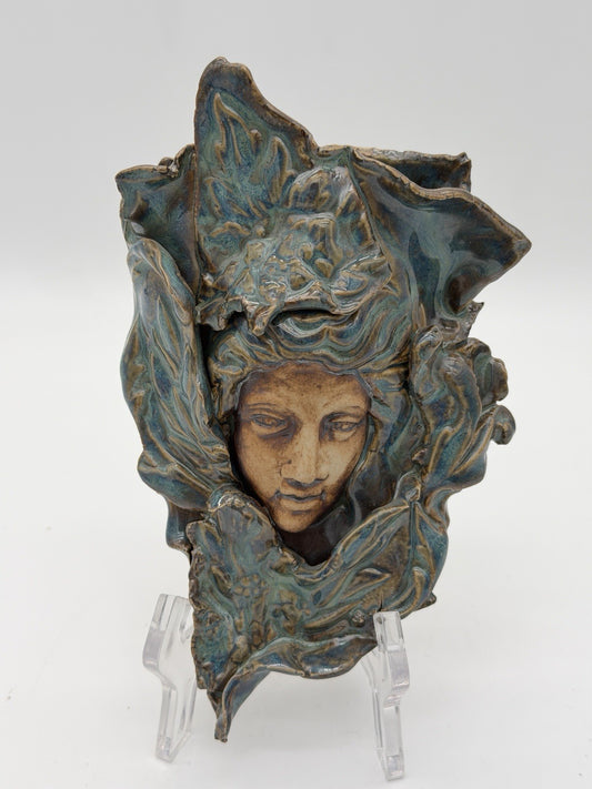 Art Nouveau Studio Art Pottery wall pocket sculpture Teal Blue Glossy 7.5”x4”