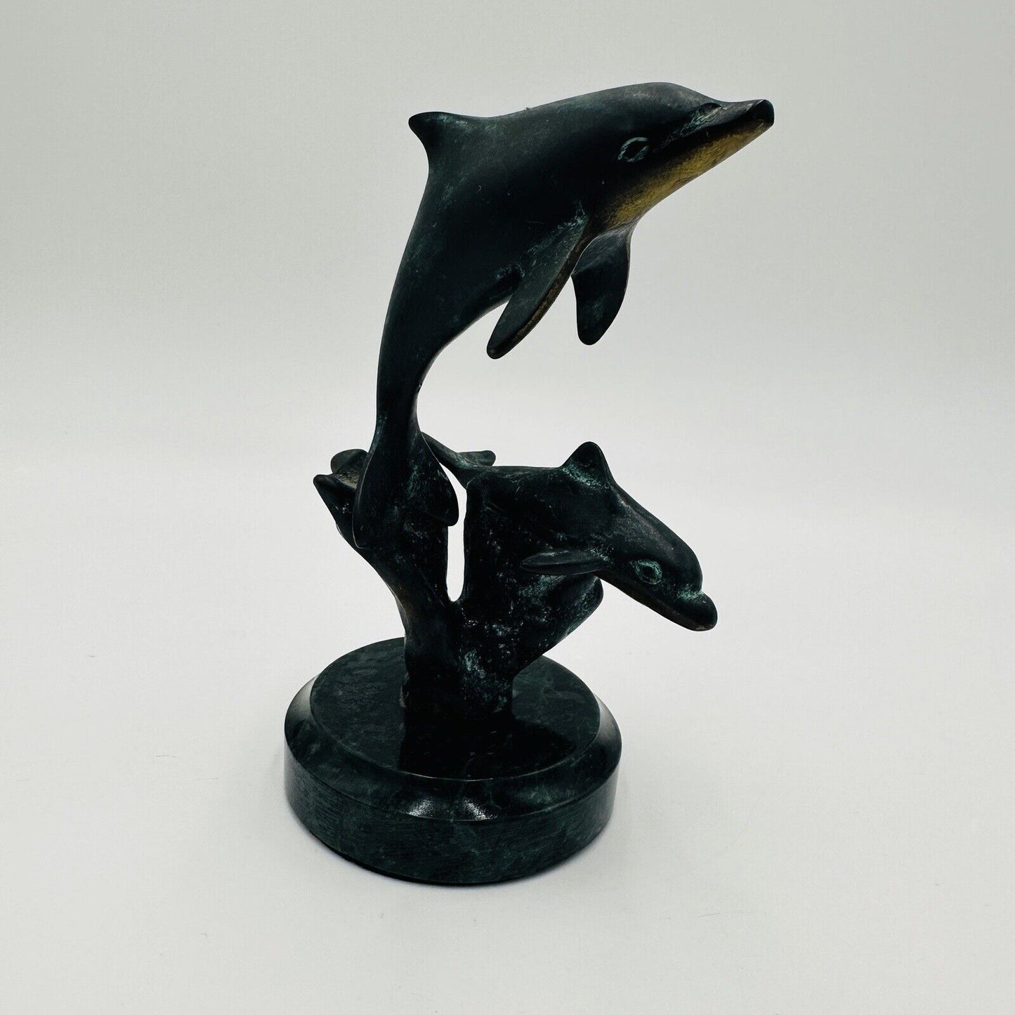 SPI Gallery Handmade Brass And Marble Double Dolphin Art Sculpture Ocean