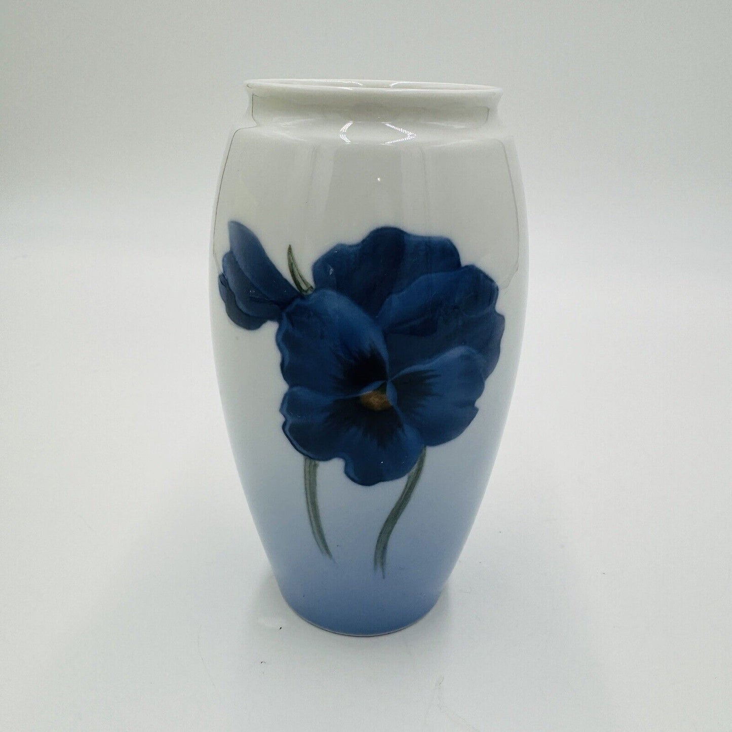 Bing & Grondahl Denmark 5” Porcelain Vase Blue Ombre Pansy Floral Vintage