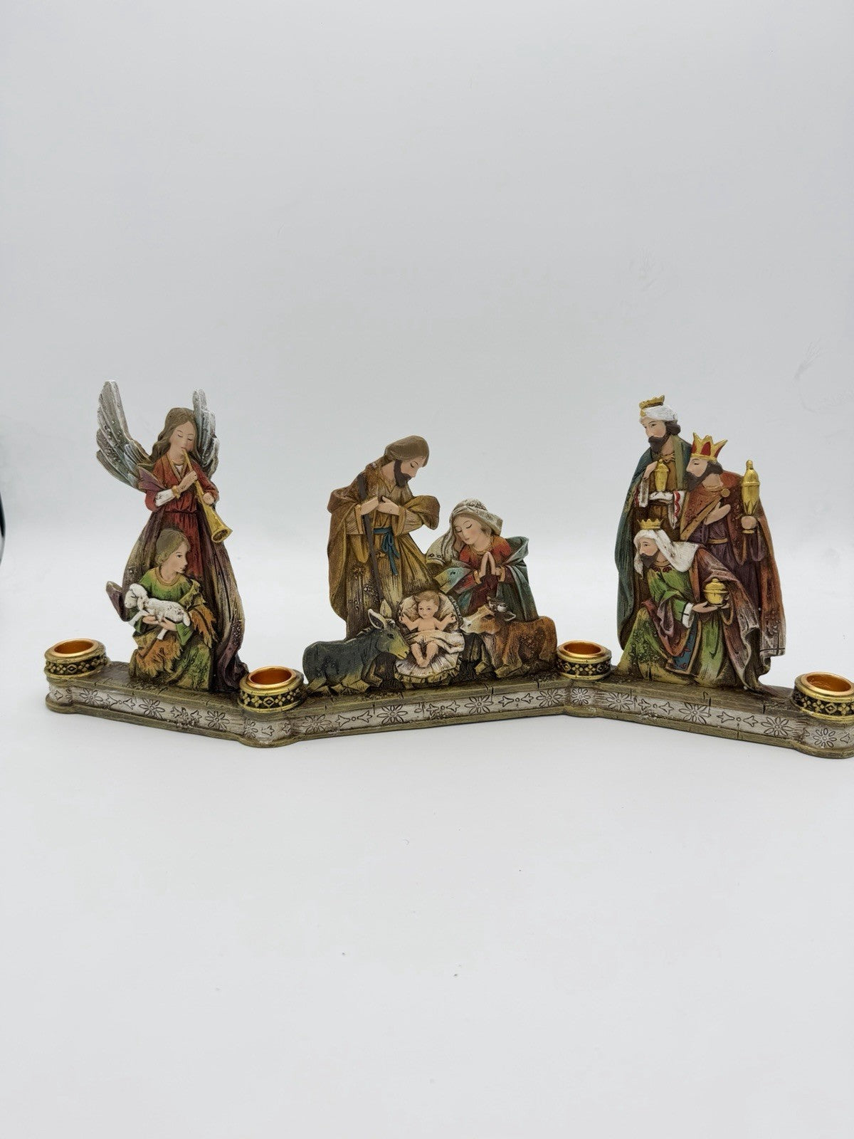 Avon Deluxe Holy Nativity Scene Advent Candle Holder Christmas Decor 18.5x7.5”