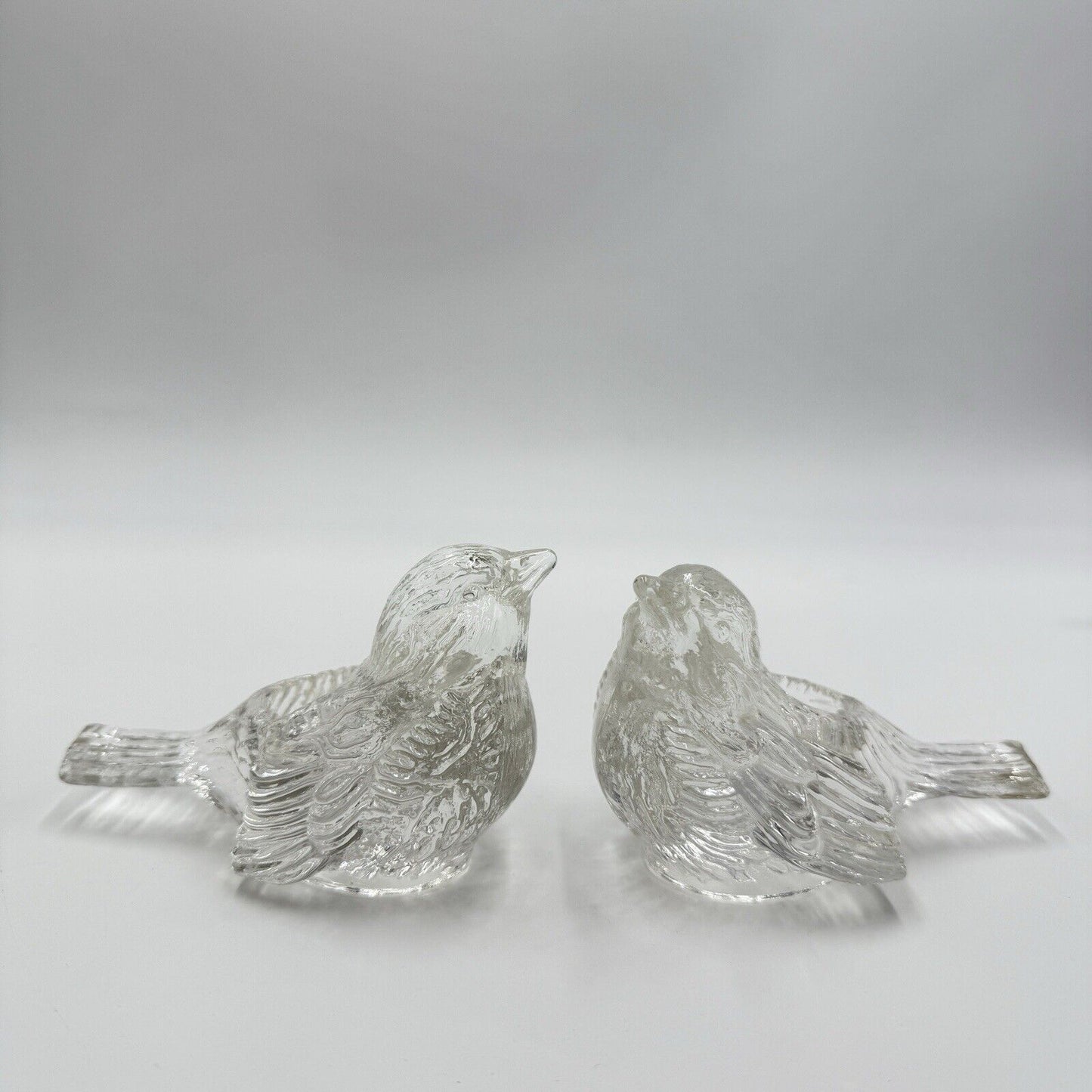 Vintage Art Glass Sparrow Birds Figurines Candlesticks Pair 2 PCs Frosted 3”