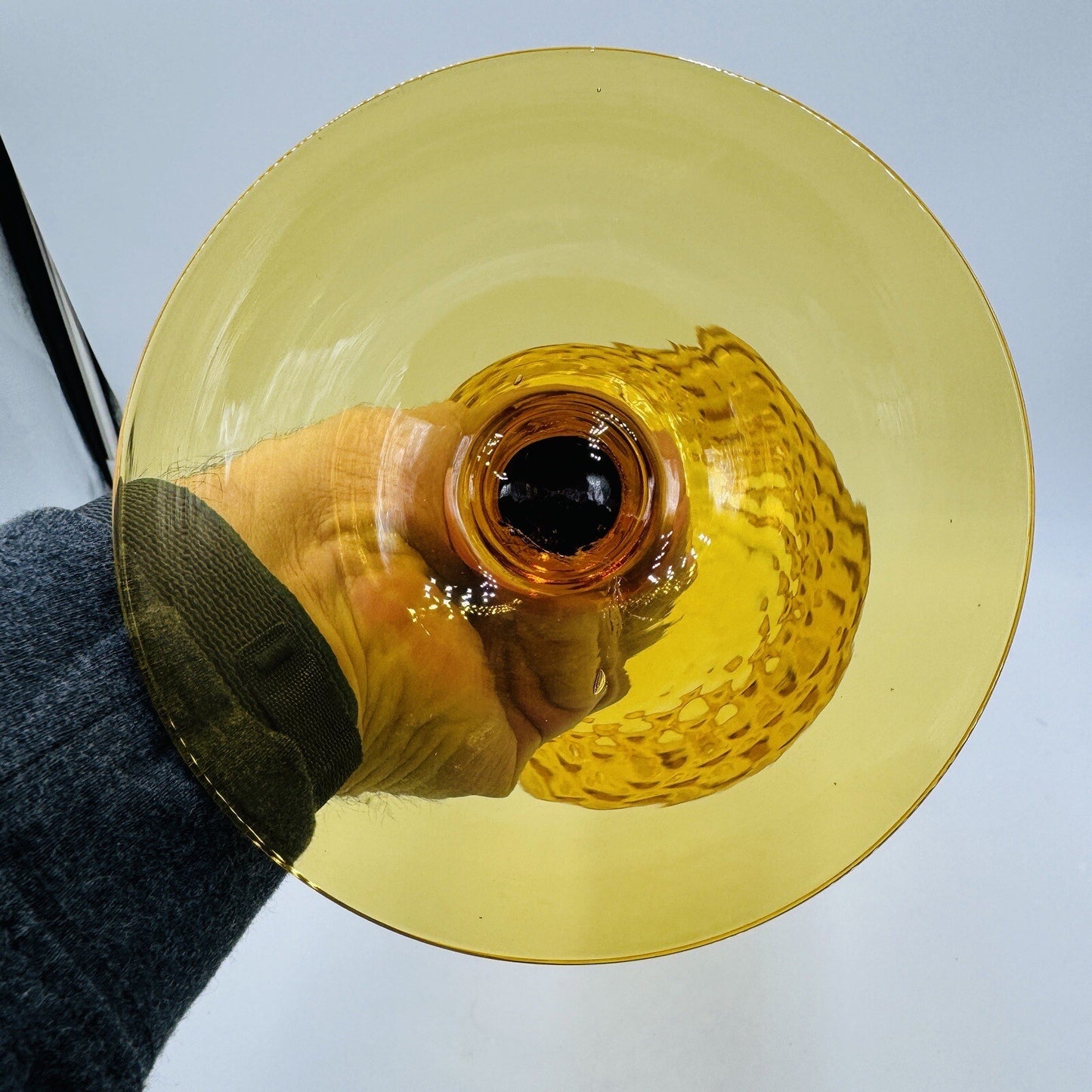 Italian Empoli amber glass diamond optic tall compote 12in