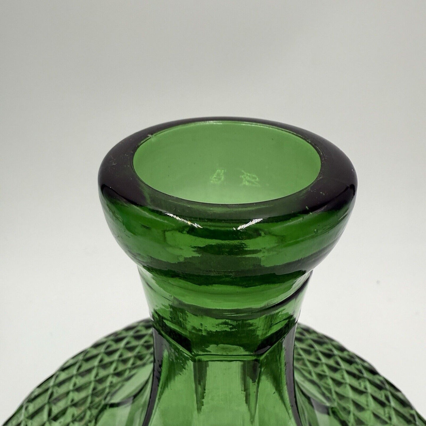 Vtg Empoli Green Diamond Genie Bottle Decanter W/Stoppers 12” Italy Art Glass