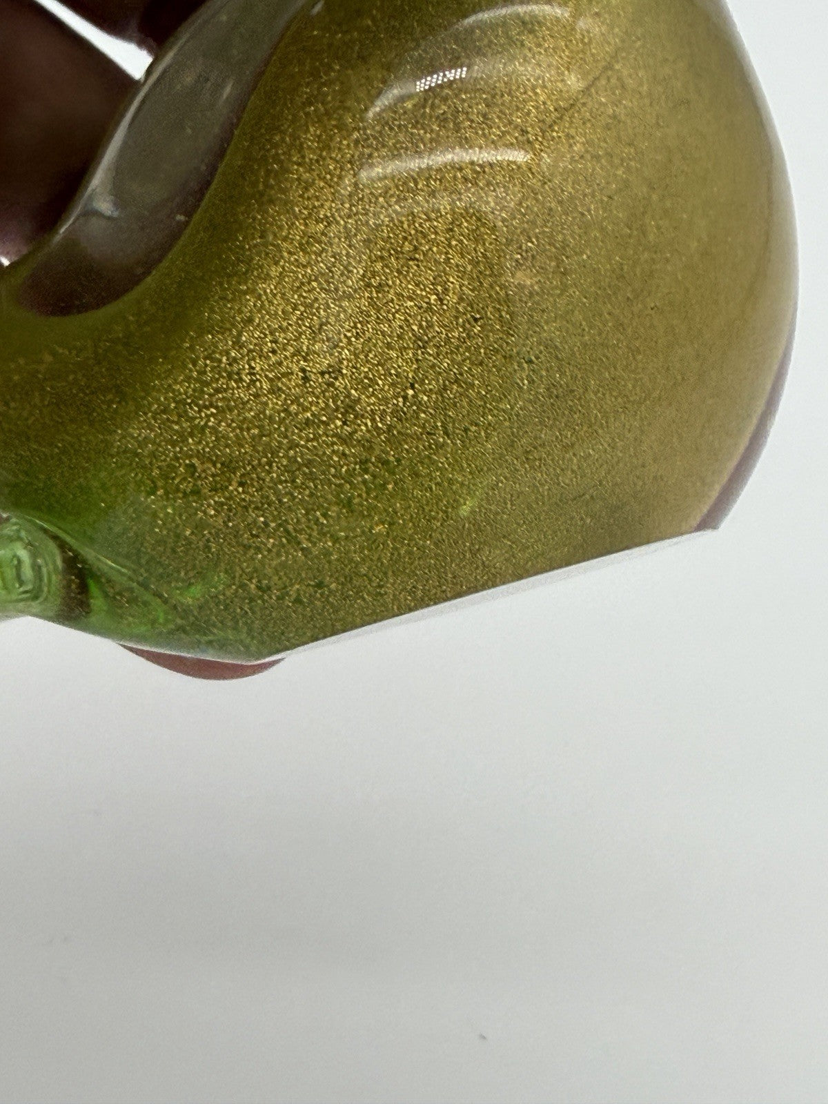 Formia Murano Italy Art Glass Green & Gold  Flecked Bird Hand Blown Figurine