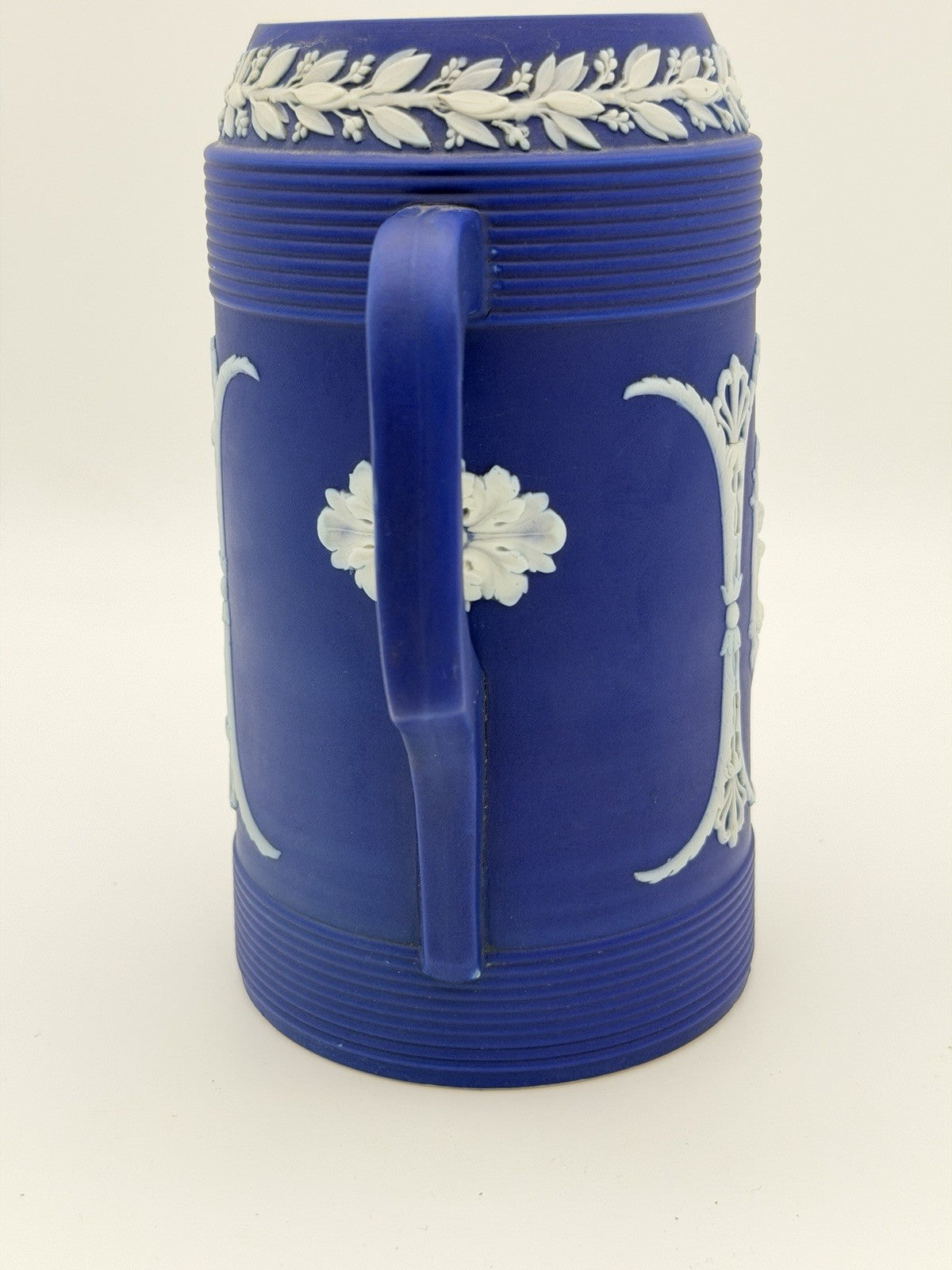 Antique Wedgwood Jasperware Dipped Blue Pitcher 7.5” Trojan Jug England Large