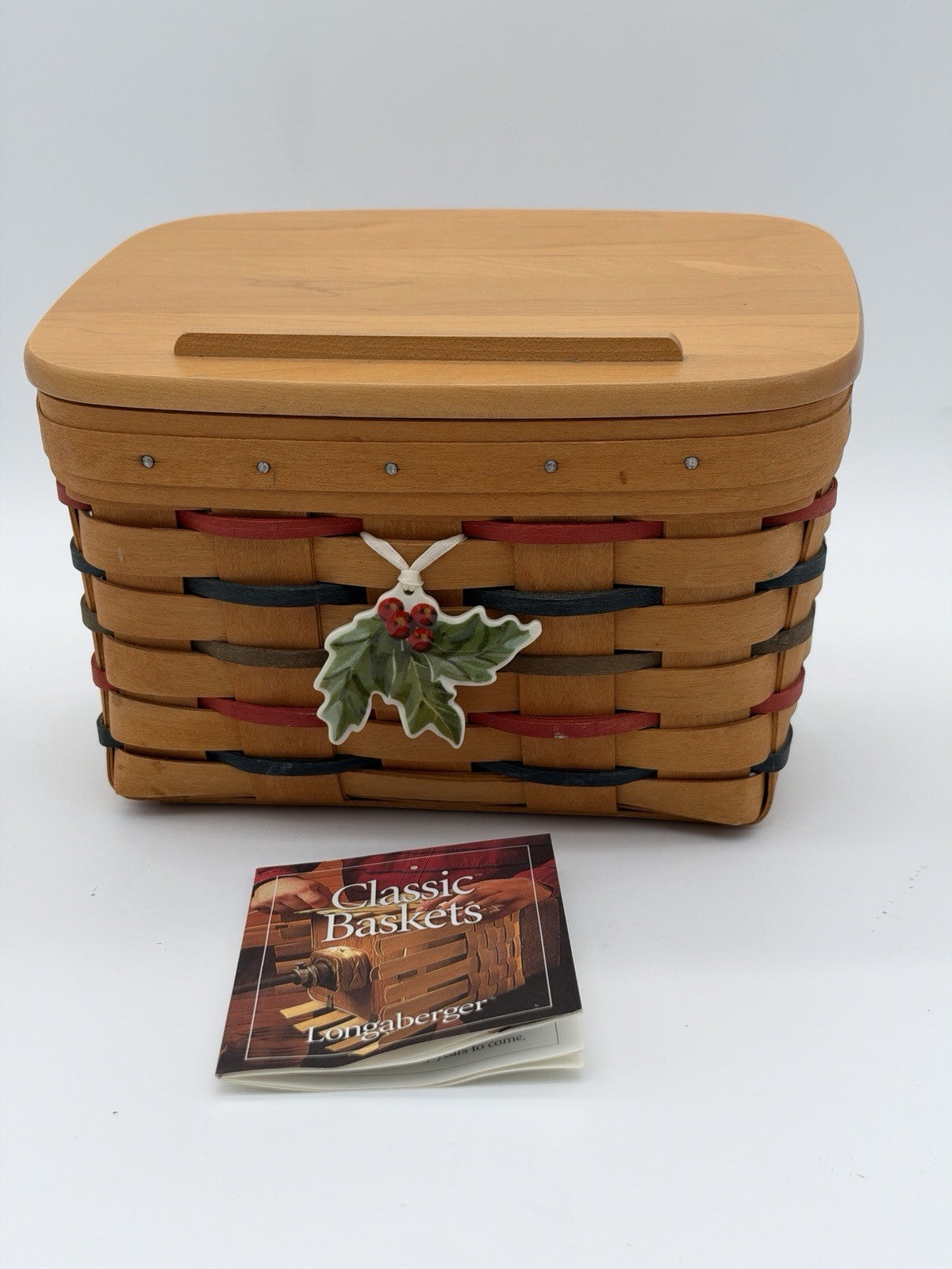 Vintage 2001 Longaberger Recipe Woven Basket w/Lid Liner Tie-on Christmas Rare