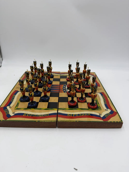 Russian vintage Matryoshka chess set 24 Pawns Plus Wooden Board Soldiers