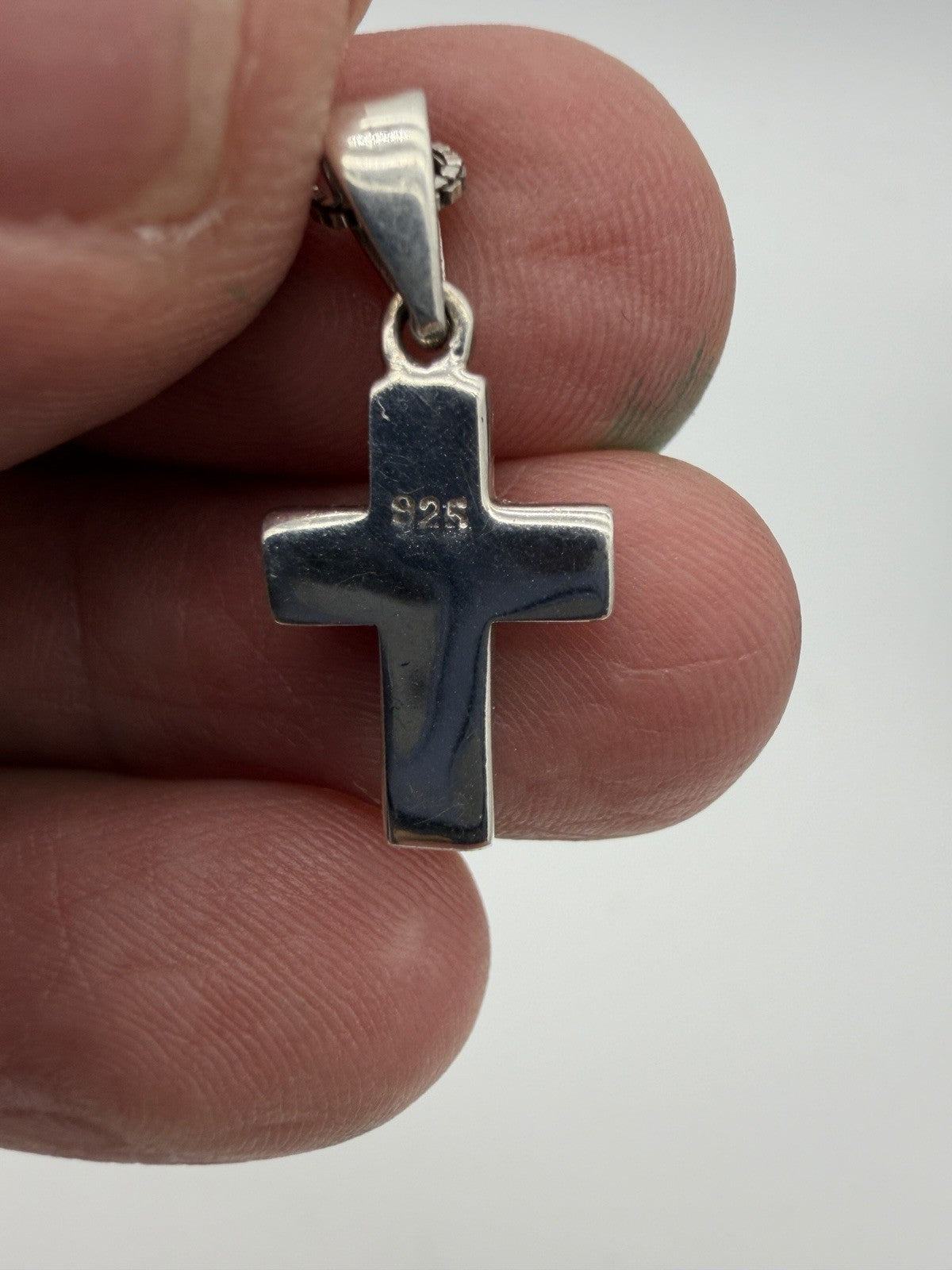 Sterling Silver 925 Sparkly Blue Fire Opal Small Cross Pendant & Necklace 21”