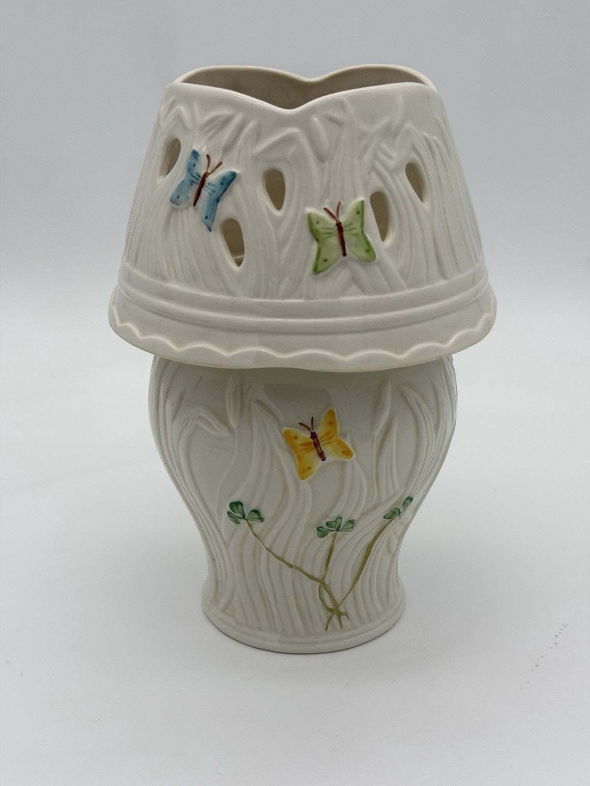 Belleek Ireland porcelain summer butterfly pierced votive lamp 13th Anniversary