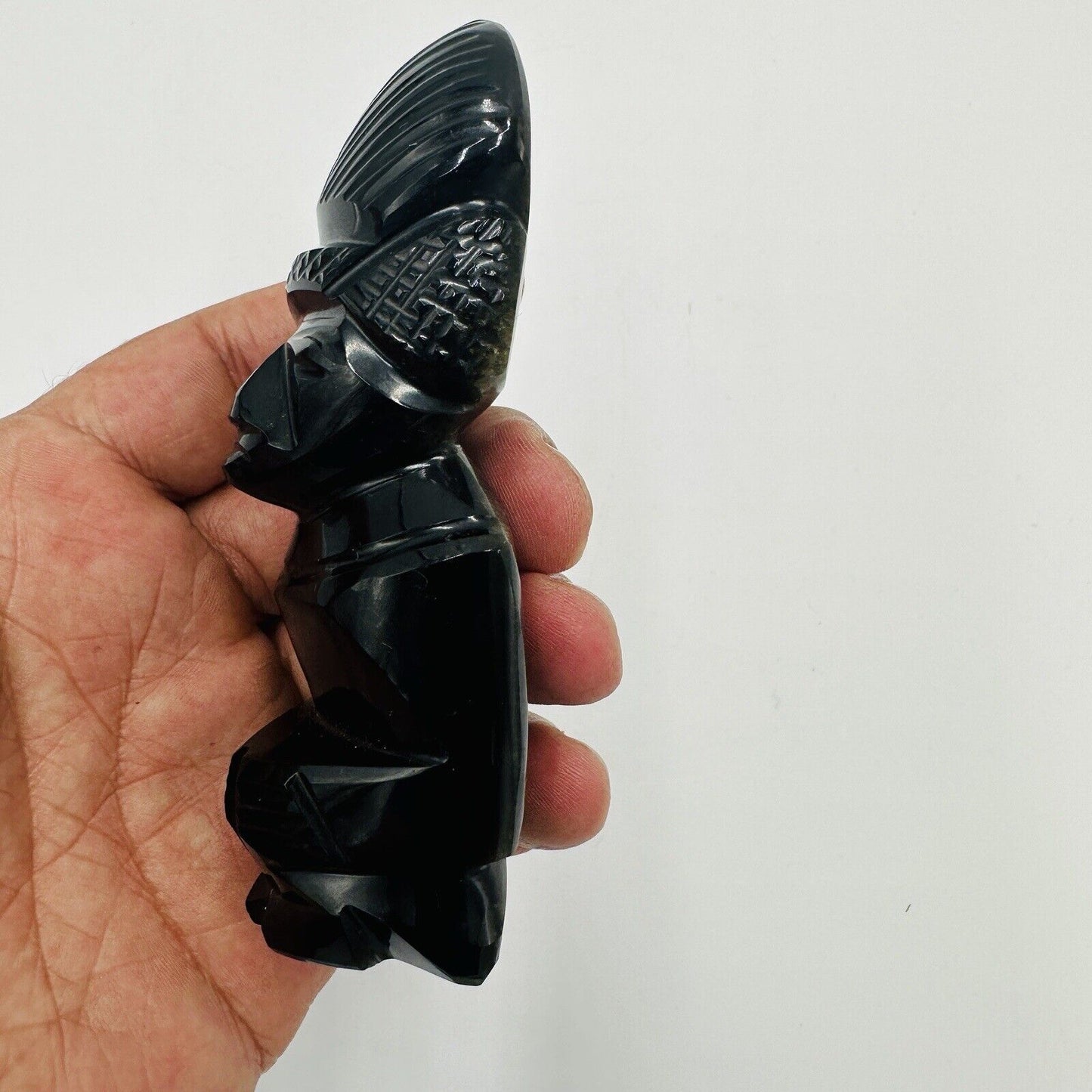 Black Obsidian Gold Sheen Hand Carved Aztec Mayan Idol Figurine 4.5in