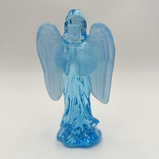 MCM Art Glass Blue Frosted Two Tones Angel Figurines 6”