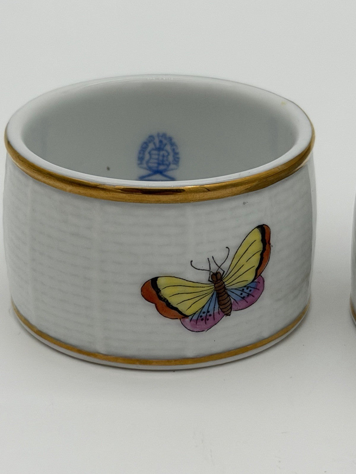 Herend Hungary Rothschild Napkin Rings Porcelain Vintage Painted Birds Butterfly