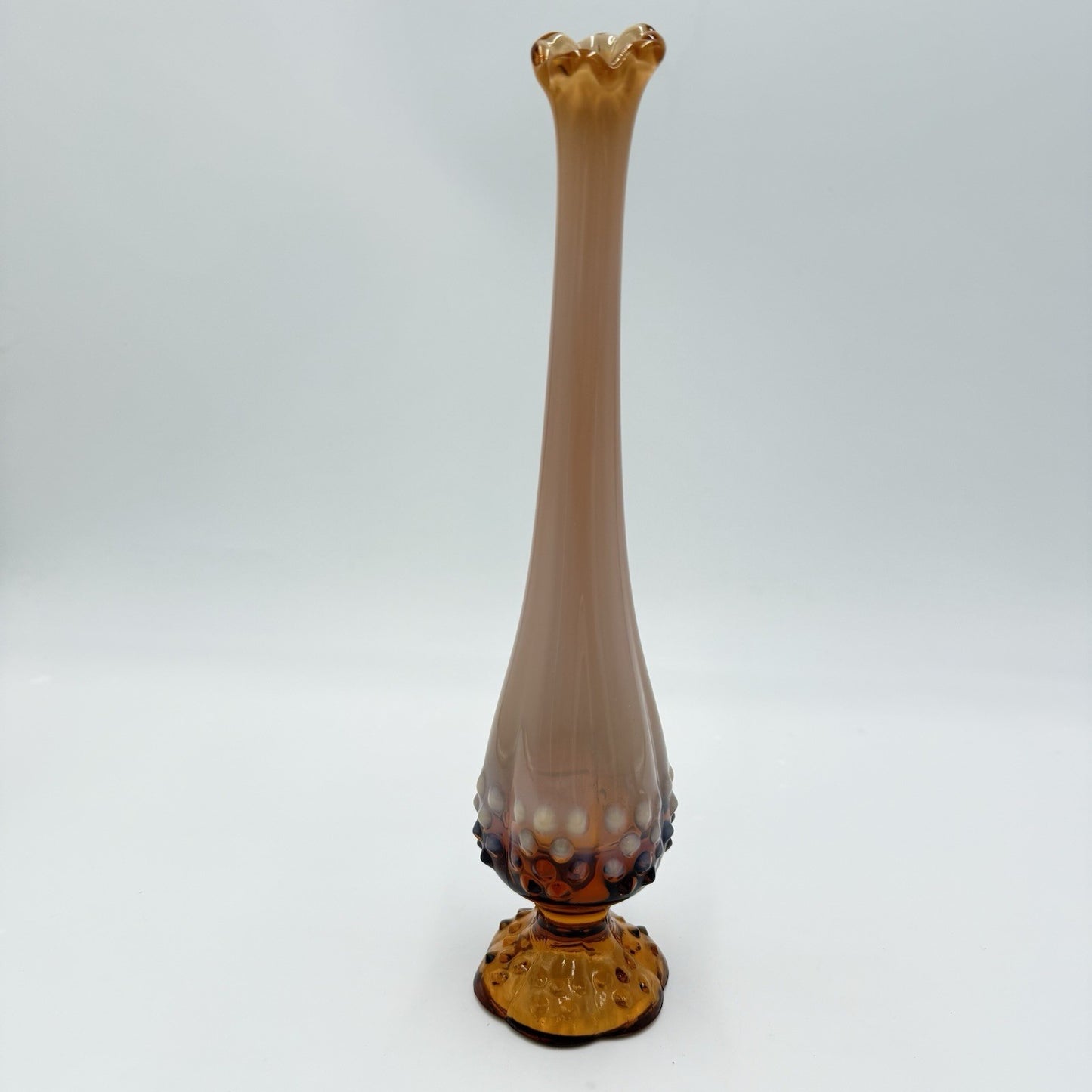 Vintage Fenton Art Glass Hobnail Double Drip Rose Amber Vase 11” USA