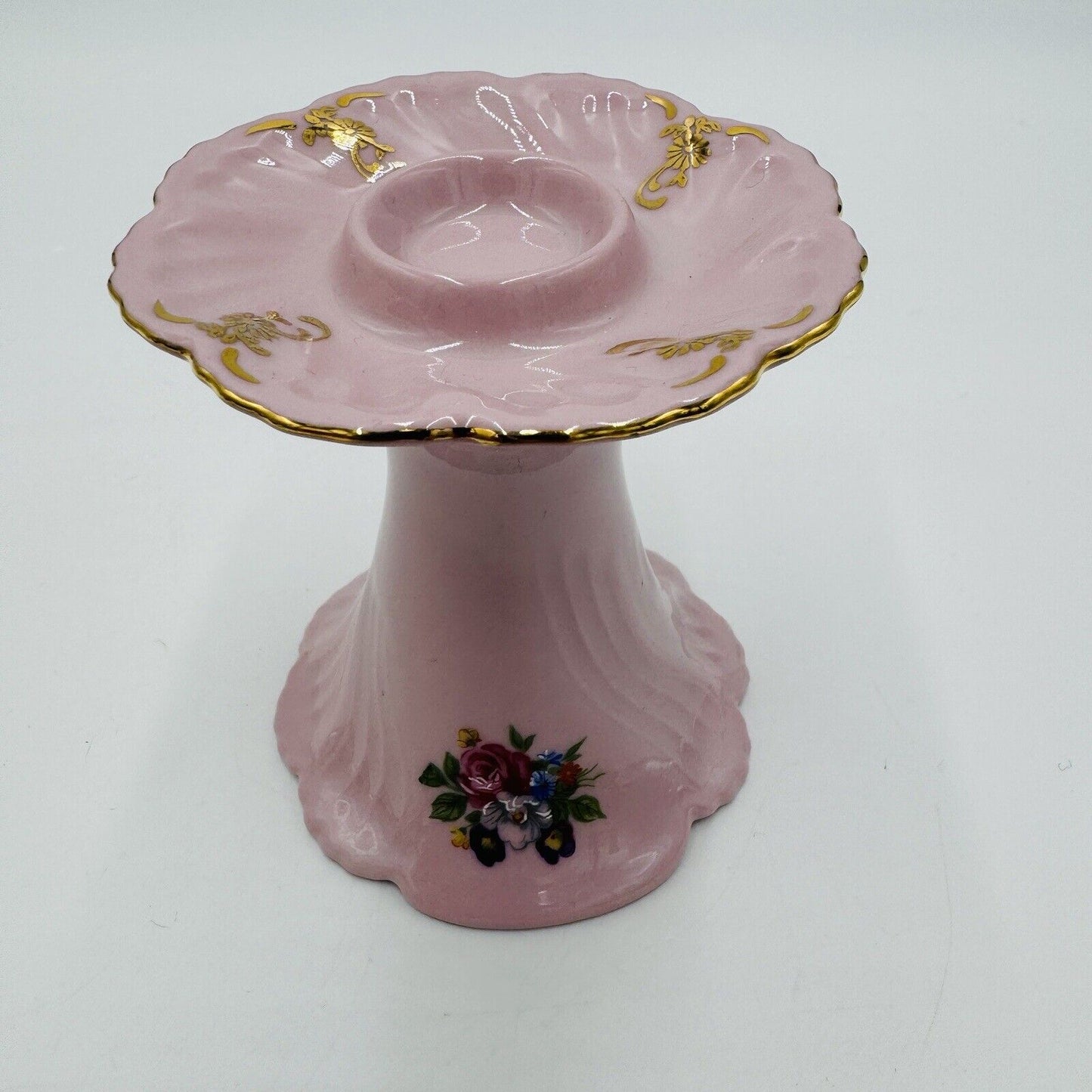 Leander 1946 RGK China Of Boheme Pink Floral Candleholder Porcelain Vintage