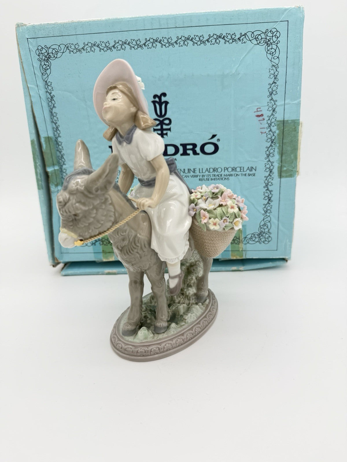 LLADRO Spain Porcelain Look At Me Girl On Donkey Figurine (missing Flowers)