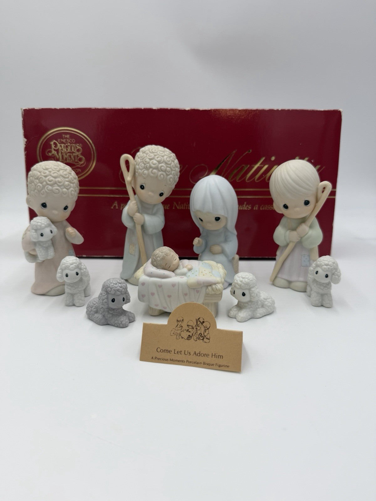 Precious Moments The Nativity Porcelain Bisque 9 Piece Set Figurines