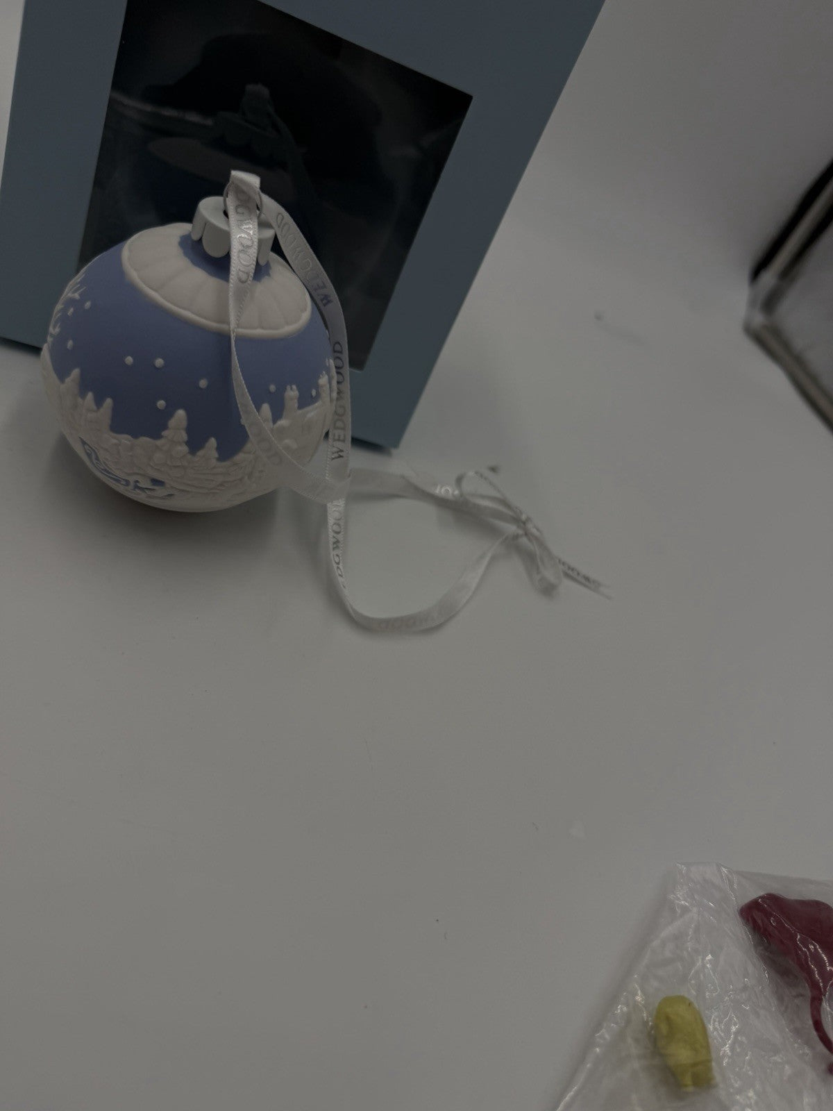 Wedgwood Jasperware Blue Sleigh Ride Santa Christmas Ball Ornament Boxed
