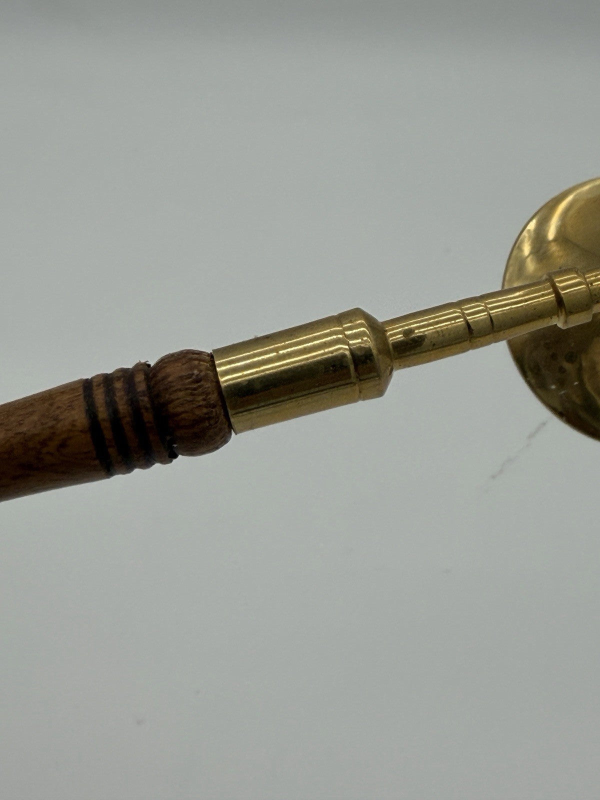 Vintage Brass /Wood Carved Handle Candle Snuffer 12” Retro Mid Century