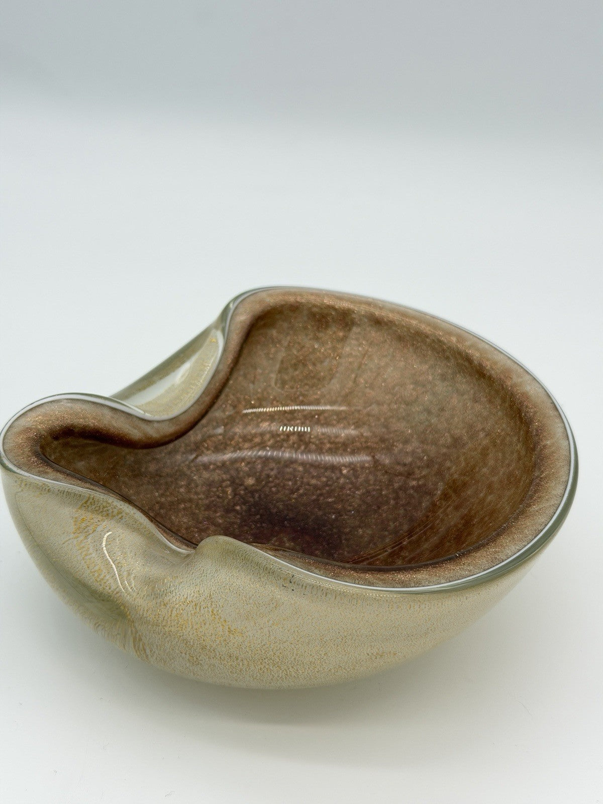 Murano Art Glass Alfredo Barbini Gold Dust Vintage 1950 Ashtray Bowl