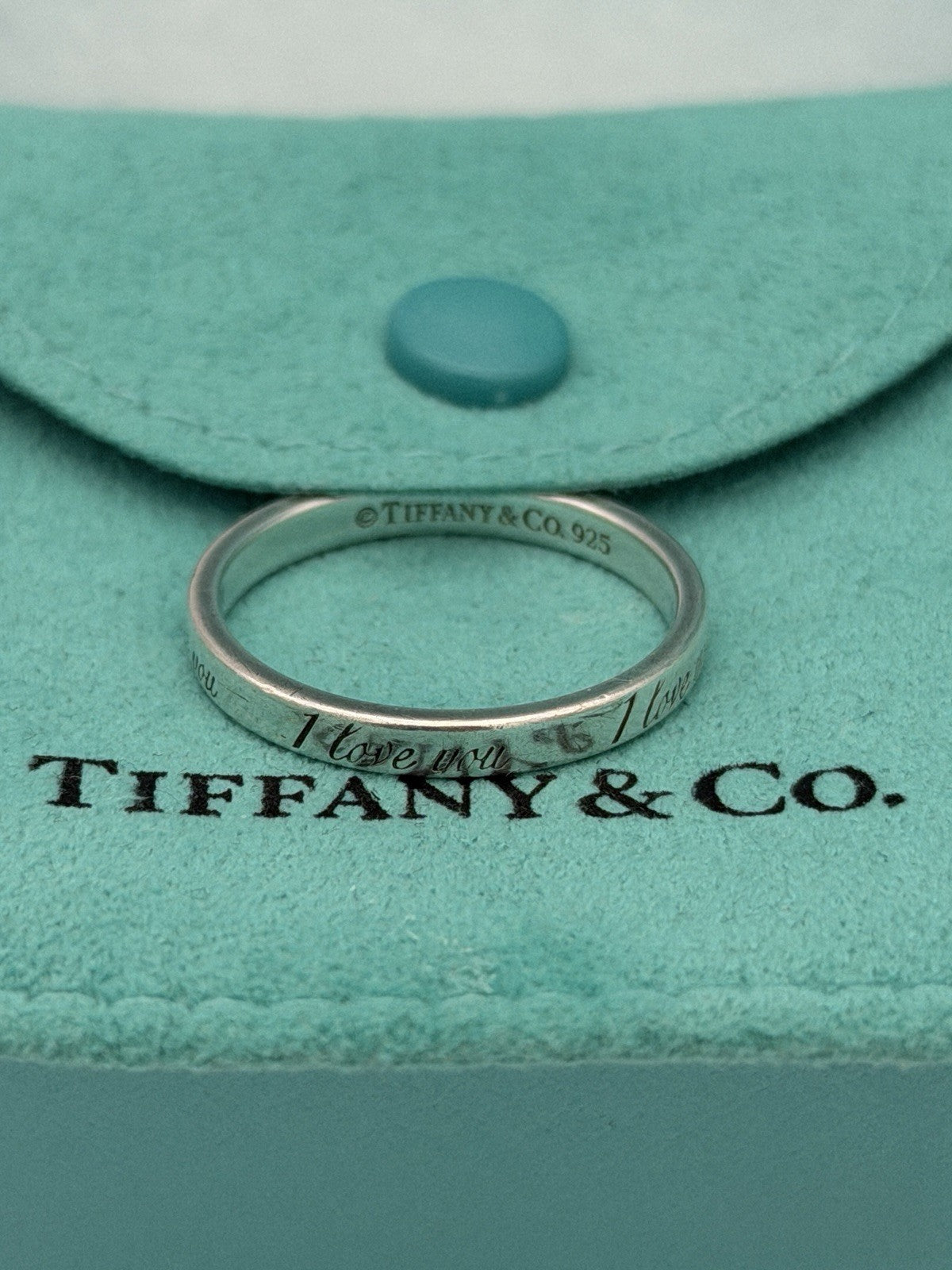 Tiffany &Co Sterling Silver I Love You Notes Narrow Band Ring Box/pouch Size 9