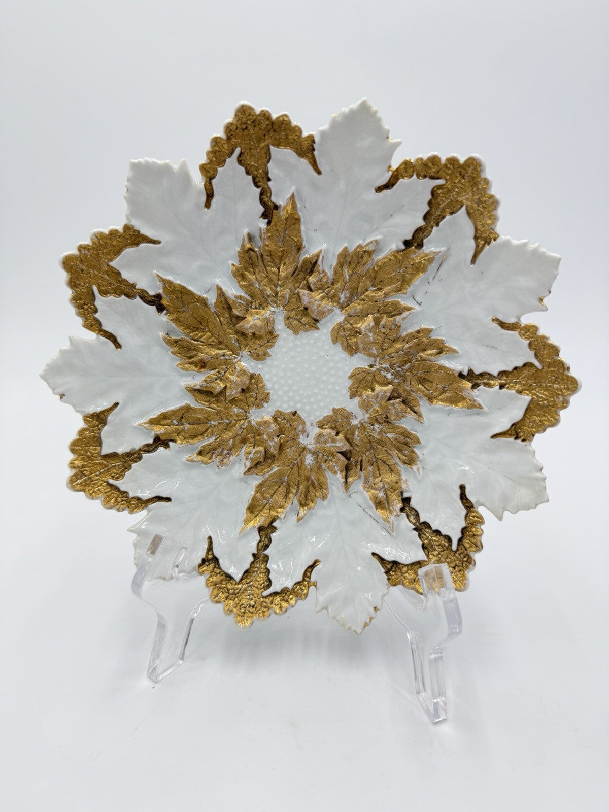 Antique 19th Century Meissen Porcelain White/Gold Gilt Leaf Plate 8” Germany