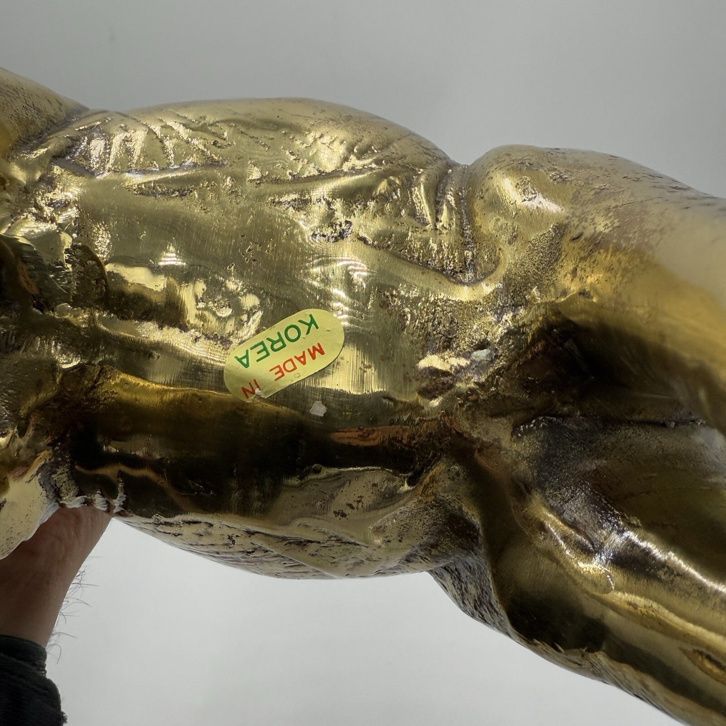 Solid Brass Elephant Sculpture Large 15” Tall Trunk Up Made In Korea Gold Heavy