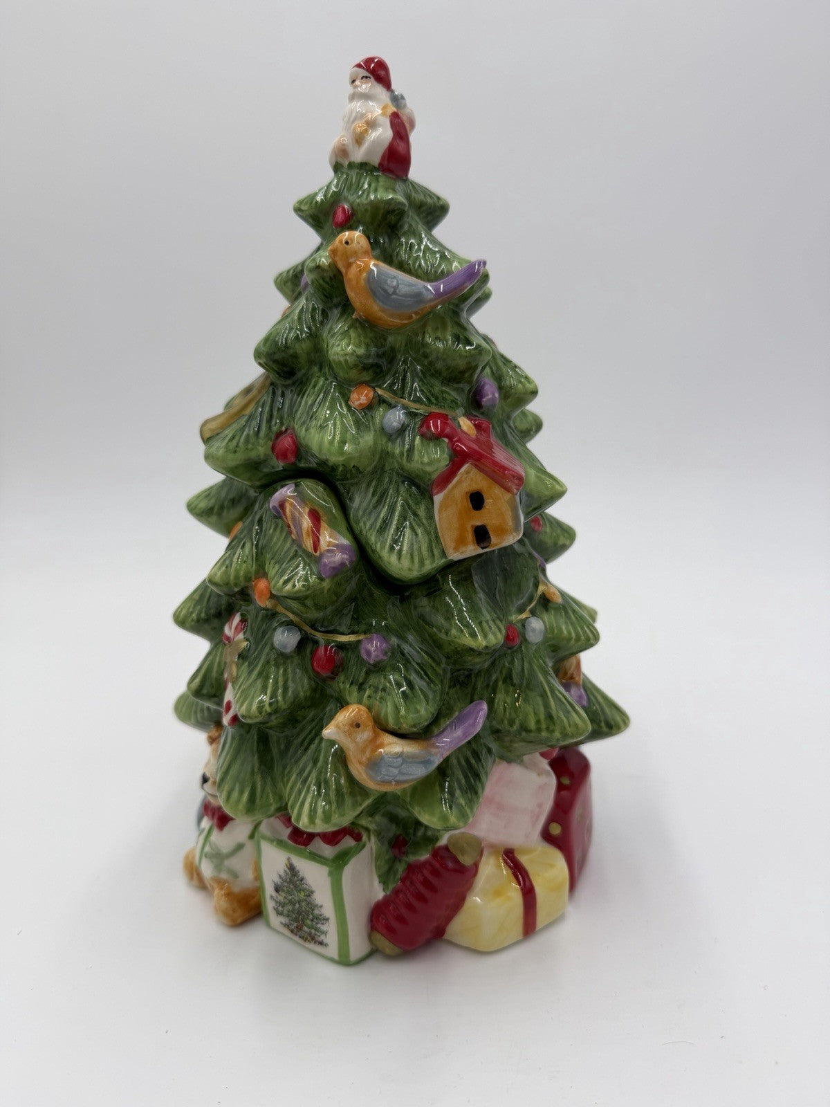 Spode Christmas Tree Cookie Jar & Lid Prestige Collection 9”Tall Vintage Ceramic