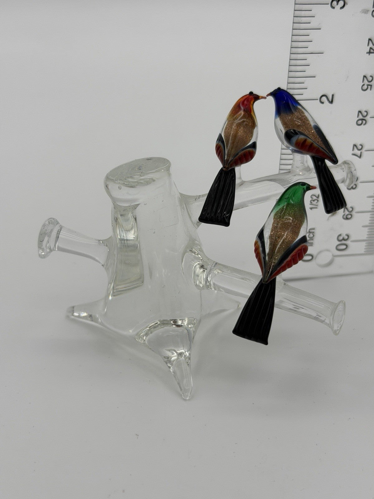 Vintage Murano Venice Italy Art Glass Birds On Branch Miniature Figurine