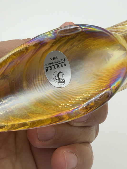 Fenton Art Glass Yellow Iridescent Cougar Cart Slipper Shoe Victorian Figurine