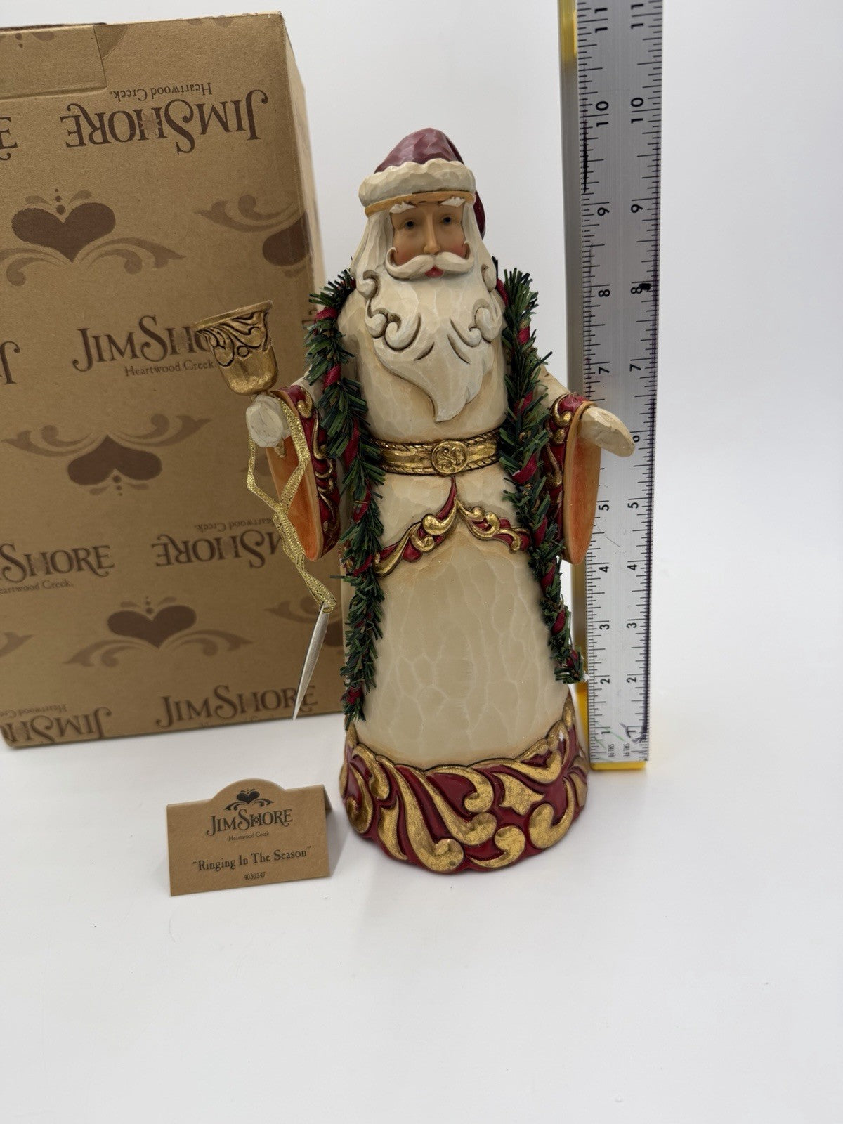 Jim Shore Ringing in the Season Gold Rim Santa w/ Bell Christmas Figurine 10”H