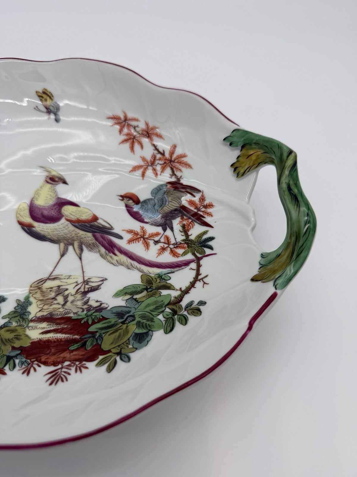 Mottahedeh Williamsburg Porcelain Chelsea Birds  Leaf Bowl Portugal Large Vtg