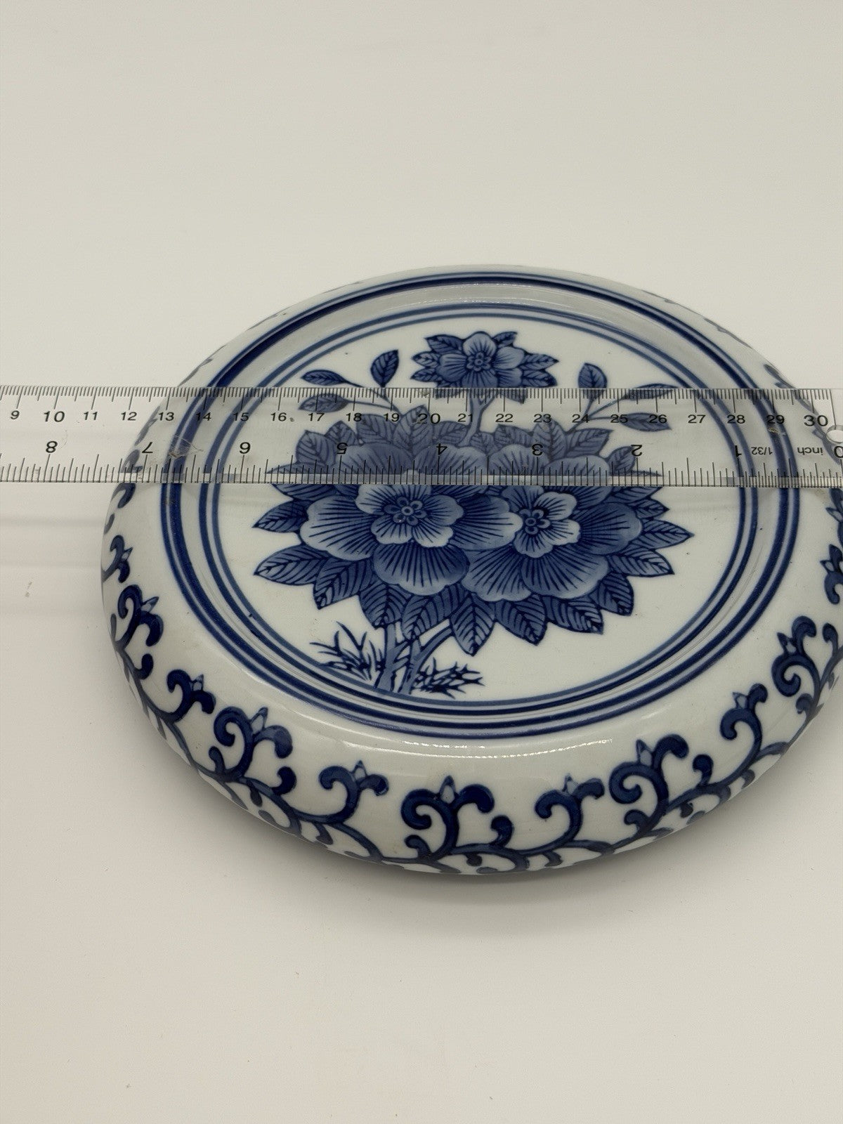 Vintage Chinese Round Base Plant Stand Trivet Blue/white Chinoiserie Porcelain