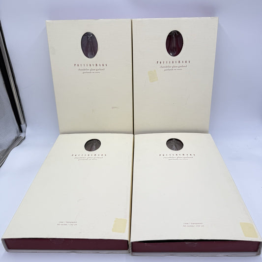 Pottery Barn Christmas Chandelier Glass Garland 60” Clear 4 Sets Boxed